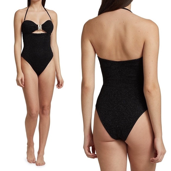 Moschino Glitter Halter Cutout One Piece Swimsuit Black XS NWT - Picture 8 of 8